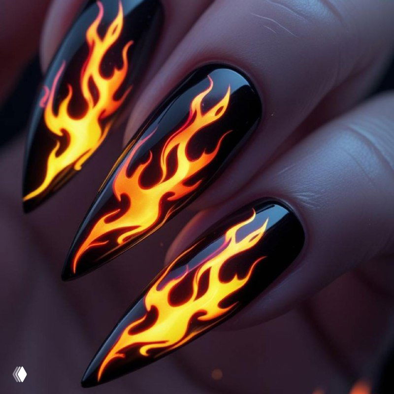 Дизайн «Огонь» на ногтях