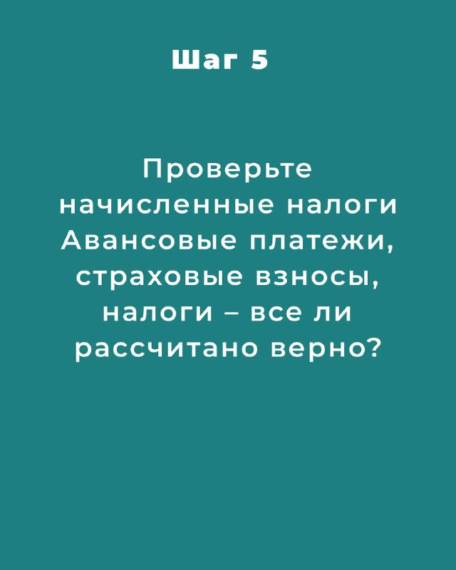 Шаг 5: карточка проверяет начисленные налоги — авансовые платежи, страховые взносы и прочие налоги, верность расчётов.