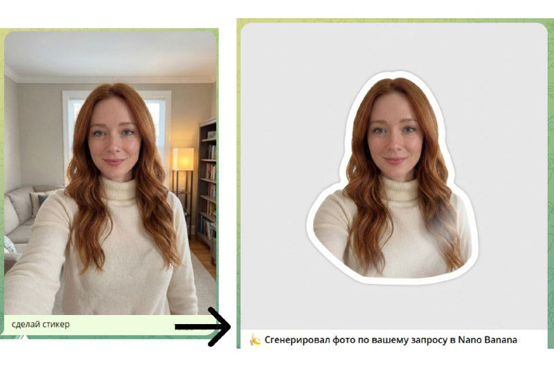 Пример подготовки аватара: фото женщины превращено в стикер с белой окантовкой, фон удалён, сохранены черты и пропорции лица.