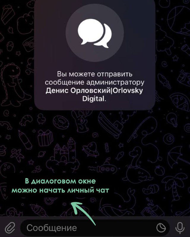Скриншот диалогового окна: подсказка о возможности отправить сообщение администратору канала, показаны элементы поля ввода.