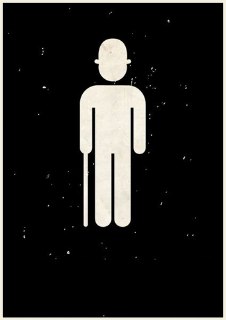 Минималистичный силуэт пожилого мужчины с тростью на чёрном фоне, пиктограммный стиль и состаренная бумажная текстура, отсылка к классическим экранизациям.