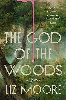 Обложка The God of the Woods Лиз Мур: художественная текстура и вертикальные элементы, создающие атмосферу тайн и многослойного триллера.