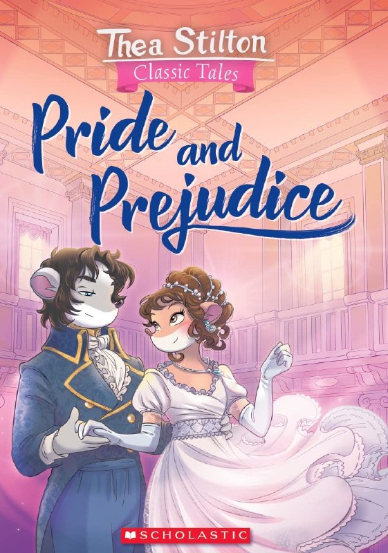 Обложка «Pride and Prejudice»: антропоморфные персонажи в бальных нарядах, дружелюбная пастельная палитра и иллюстративный стиль для молодежи.
