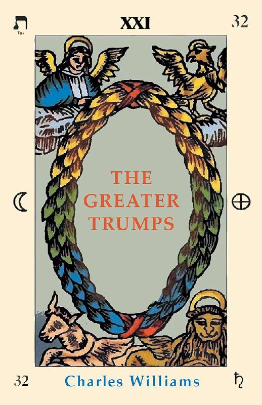 Иллюстрация в стиле Таро: венок и герметичные символы с надписью «The Greater Trumps»; обложка, отсылающая к Старшим Арканам.