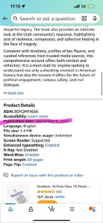 Скриншот раздела с деталями книги на Amazon: технические данные, язык, формат и заметка о дате публикации, видны метаданные товара.