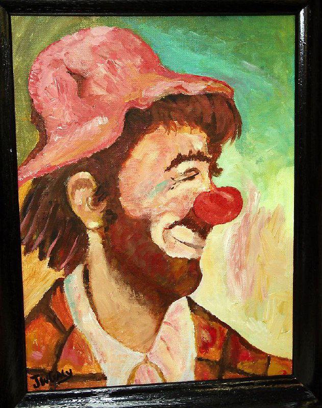 Живописный портрет мужчины в шляпе с красным носом — одна из работ, продававшихся из-под имени Гейси, видна фактура мазков.