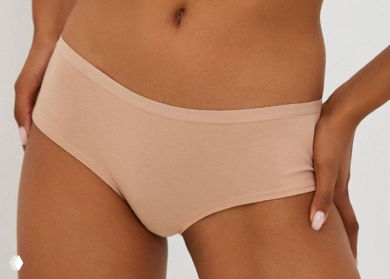 Нюдовые классические трусы на модели, демонстрирующие посадку и комфортный крой для повседневной носки.