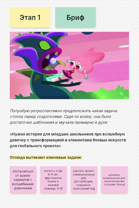 Иллюстрация из карточек разбора: динамичная сцена с героиней, крупные планы персонажей и визуальные приёмы, показывающие характер и эмоции в сериале