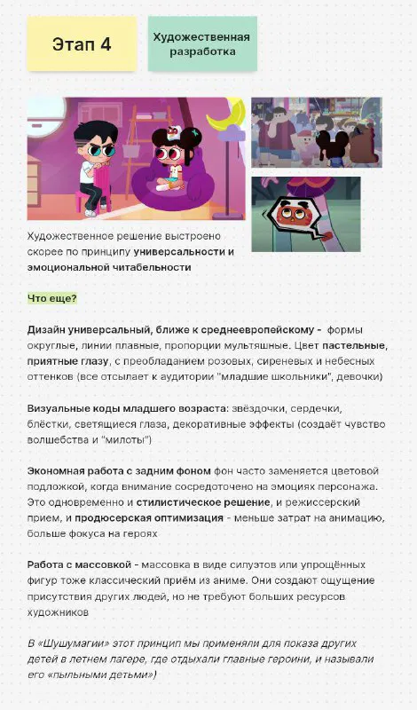 Этапы художников и анимационной разработки: коллажи, персонажи в разных позах и примеры цветовых решений, демонстрирующие визуальную идентичность проекта
