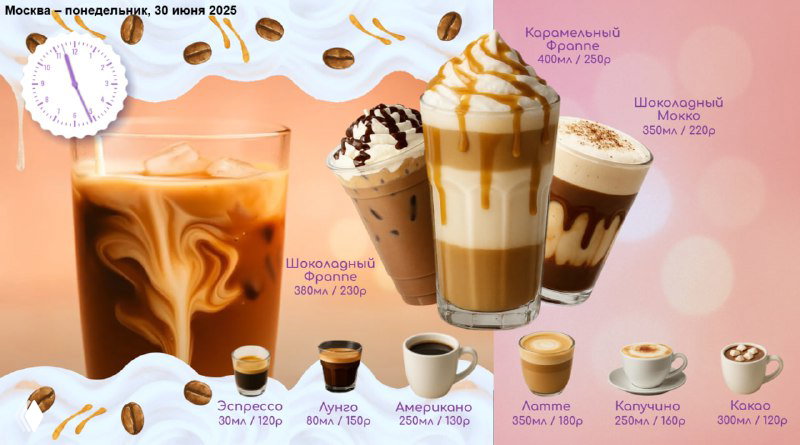 Новые 3 шаблона меню-борды для кофейни в PRTV.PRO