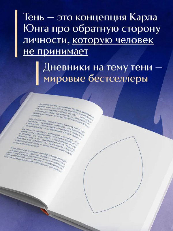 Крупный план разворота книги: текст о тени как концепции Юнга, видна пустая форма "тени" и напоминание о том, что тень — обратная сторона личности.