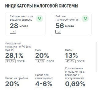 Фрагмент интерфейса аналитического портала ФНС: показатели налоговой системы — НДС, НДФЛ, фискальная нагрузка и рейтинги удобства ведения бизнеса.