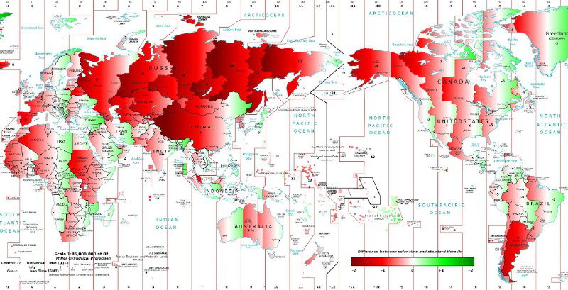 Разница между поясным и местным солнечным временем