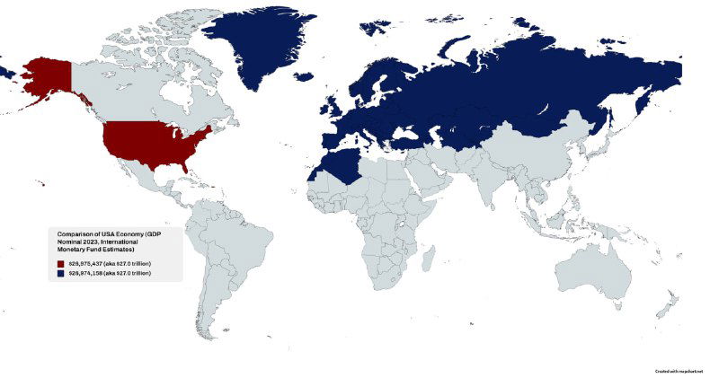 Страны, суммарный ВВП почти равен ВВП США, 2023