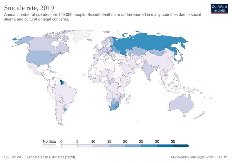Статистика самоубийств в мире, 1990–2020