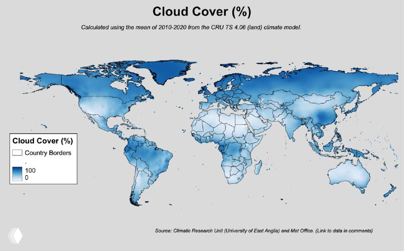 Мировая карта облачного покрова, 2020