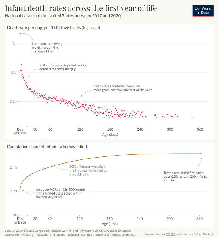 Детская смертность по первым 365 дням жизни, США, 2017–2020