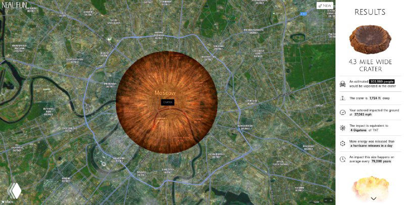 Интерактивная визуализация падения астероида