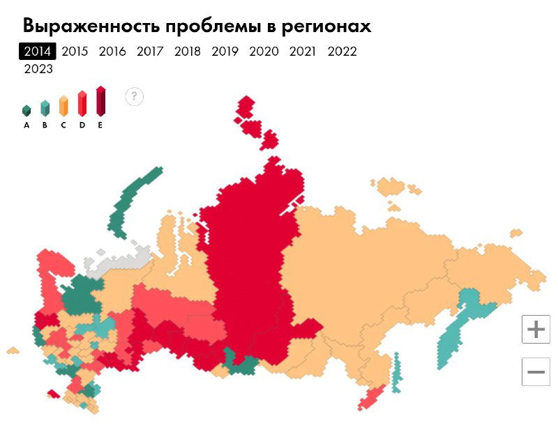 Выраженность проблемы ВИЧ в регионах России, 2014–2023