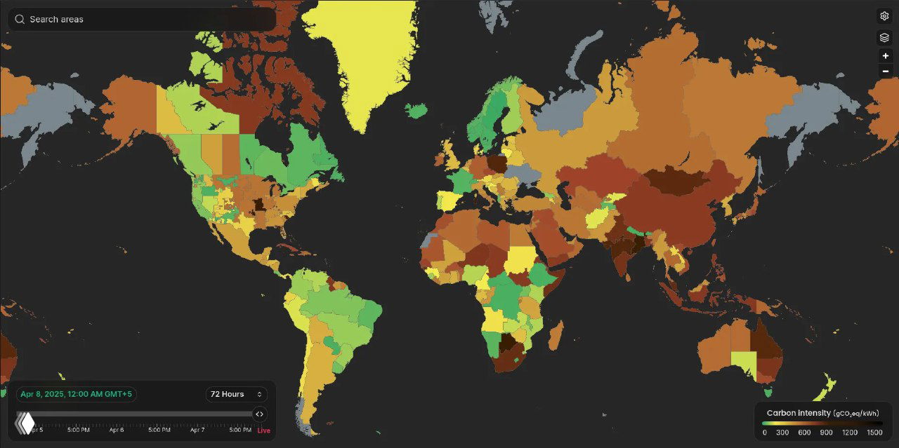Интерактивная карта выбросов CO₂ при производстве электроэнергии