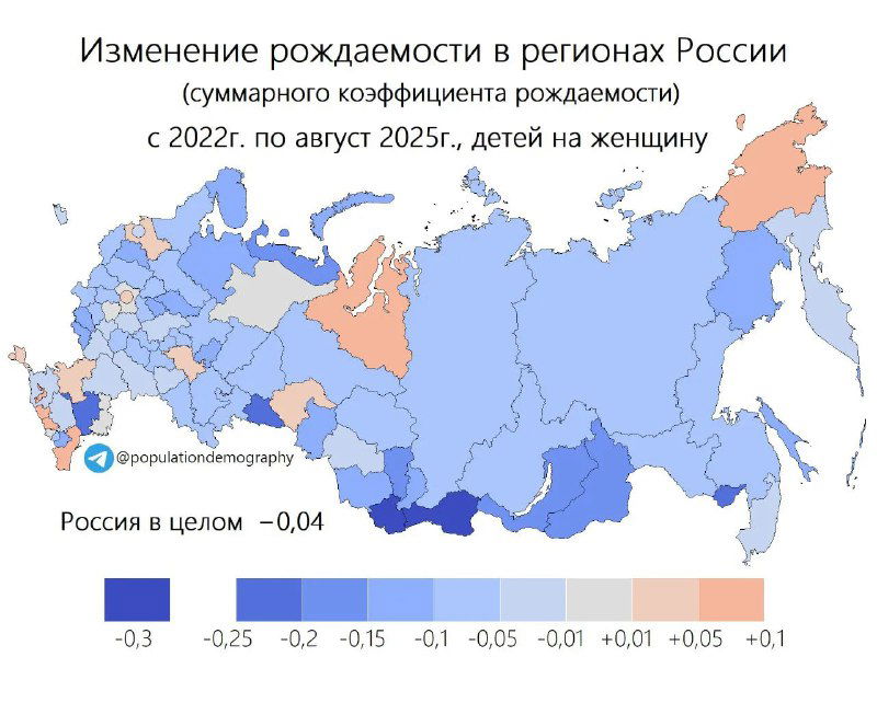 Коэффициент рождаемости в регионах России, 2022–2025