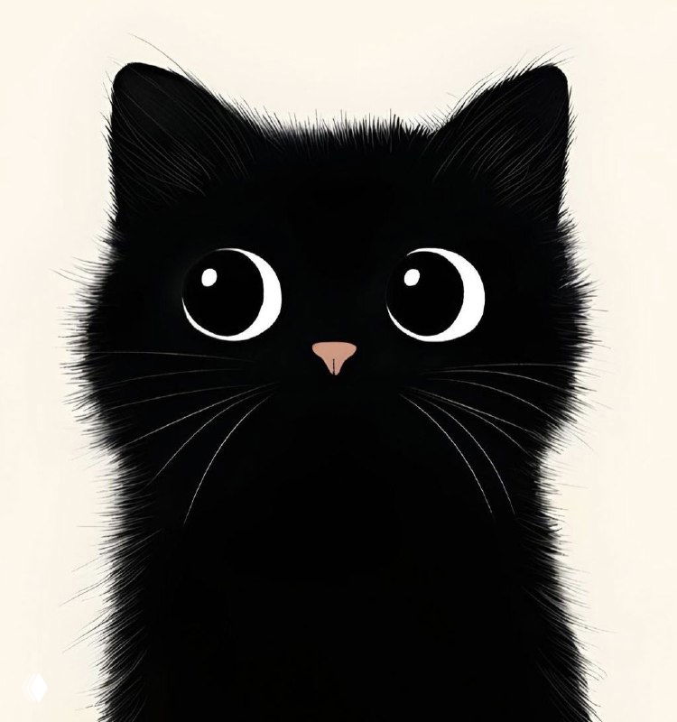 Схематическое изображение чёрного кота с большими глазами на светлом фоне — образ кошки, подходящий к теме о кошатниках и их склонности к уединению.