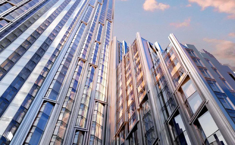 Рендеры высотных башен проекта Ice Towers при солнечном освещении: отражающие поверхности и видовые решения.