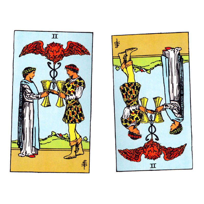 Двойка Кубков — прямое и перевернутое значение