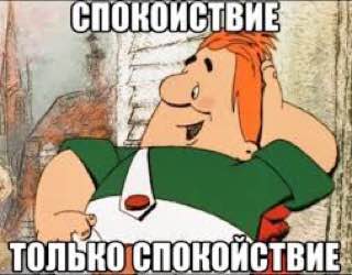 Кадр из мультфильма с персонажем и надписью «СПОКОЙСТВИЕ ТОЛЬКО СПОКОЙСТВИЕ» — комичная отсылка к внутреннему равновесию и умиротворению.