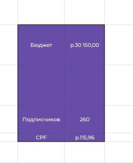График с результатами рекламной кампании: бюджет 30 150 ₽, подписчиков 260, стоимость за подписчика примерно 115,96 ₽ — визуализация метрик.