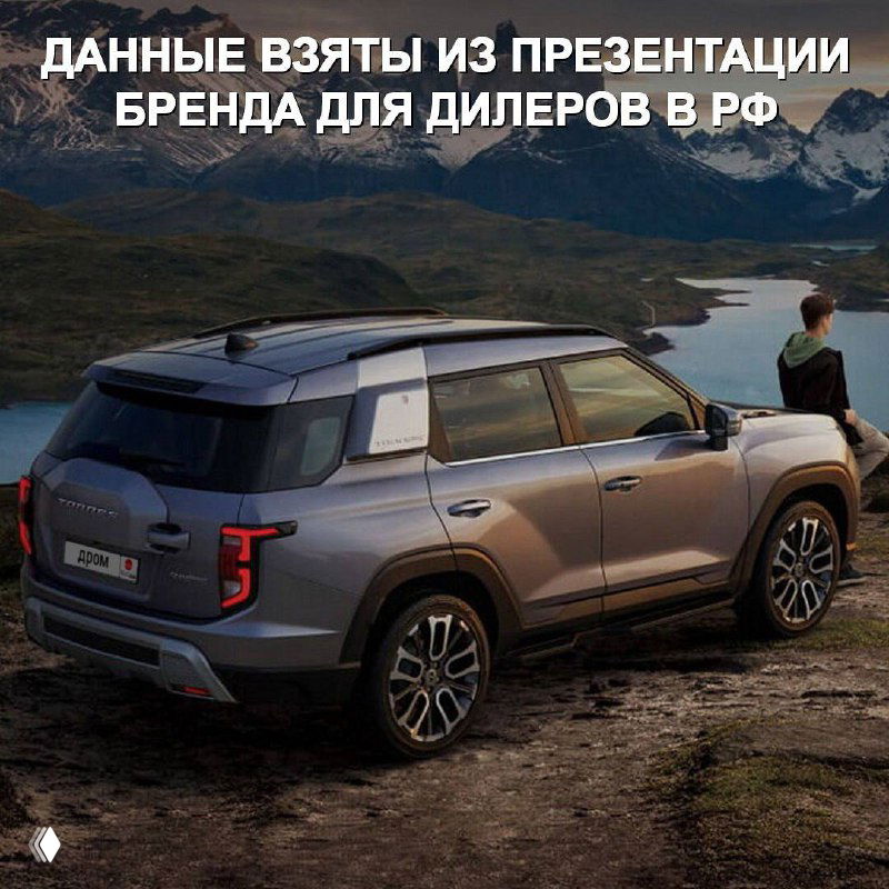 Серый крупный внедорожник в заднем ракурсе у озера, изображение из презентации бренда для дилеров в РФ, контекст — слитые данные по моделям.