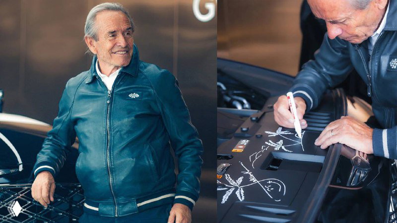 Крупный план дополнительной светотехники и световой панели на экспедиционном багажнике внедорожного GV80, демонстрирующий аксессуары для ночных поездок.