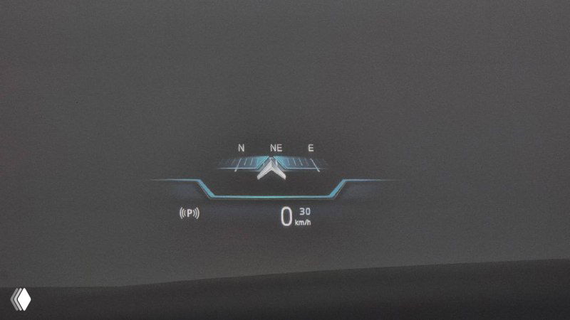 Проекция HUD и навигационная индикация BMW 740d, отображение направления и скорости на лобовом стекле видимо в движении или на стенде.