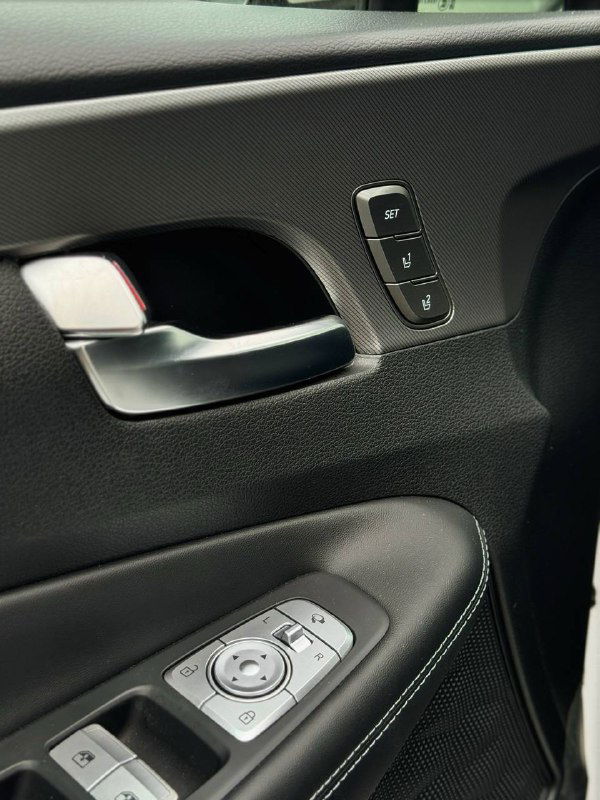 Детальный снимок дверной ручки и блока памяти положения сиденья Hyundai Santa Fe 2022 — акцент на функциях комфорта в комплектации Calligraphy и качестве материалов.