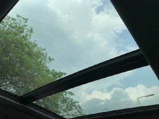 Панорамная стеклянная крыша Ford Ranger с видом на небо и кроны деревьев, крупный план потолочного окна, демонстрация люка и обзорности.