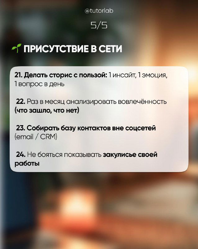 Слайд «присутствие в сети» с пунктами: сторис с пользой, аналитика активности, сбор контактов и демонстрация закулисья работы.
