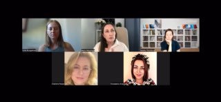 Скриншот видеоконференции (несколько участниц на экране): обсуждение ценовой политики, повышение чеков и ответы на возражения в клубе.