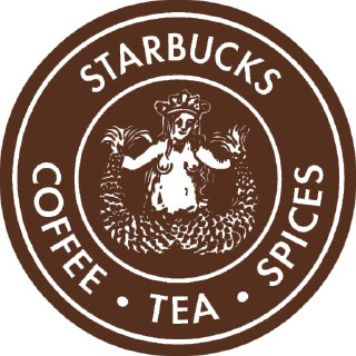 Ретро-логотип Starbucks с изображением сирены с двумя хвостами и открытой грудью — ранняя версия фирменного знака компании.