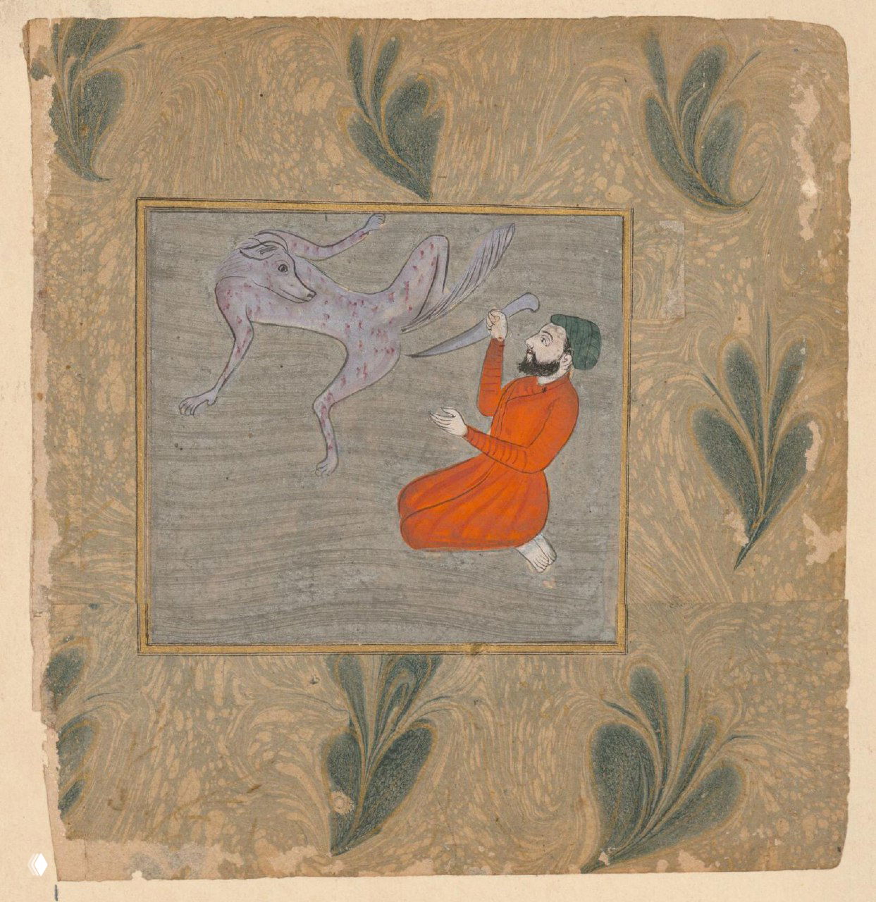 Персидская миниатюра: человек и собакоподобное существо