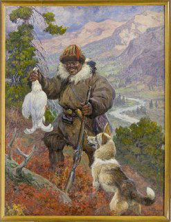 Охотник алтаец с белым тетеревом (Комаров)