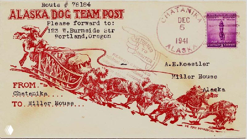 Конверт Alaska Dog Team Post — 1941