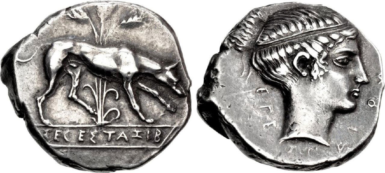 Редкая греческая серебряная монета с собакой