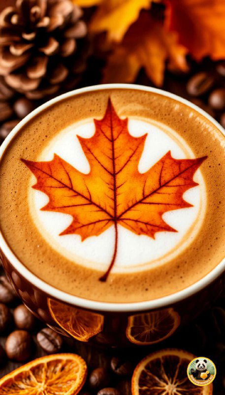 Обои: капучино с узором из осеннего листа на пене, украшение из шишек — тёплые осенние мотивы для экрана.