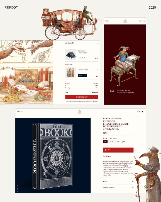 Продуктовый блок с крупным изображением обложки книги The Book на фоне текстур и декоративных элементов, подчёркивающих премиальность издания.