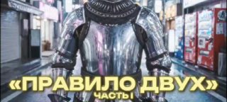 Иллюстрация: человек в зеркальных рыцарских латах на городской улице с крупной надписью «ПРАВИЛО ДВУХ», символ визуальной идеи