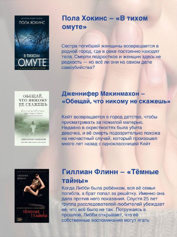 Фотография второй панели с обложками и текстовыми блоками: видны названия книг, автора и краткие рецензии на фоне бумажной текстуры.