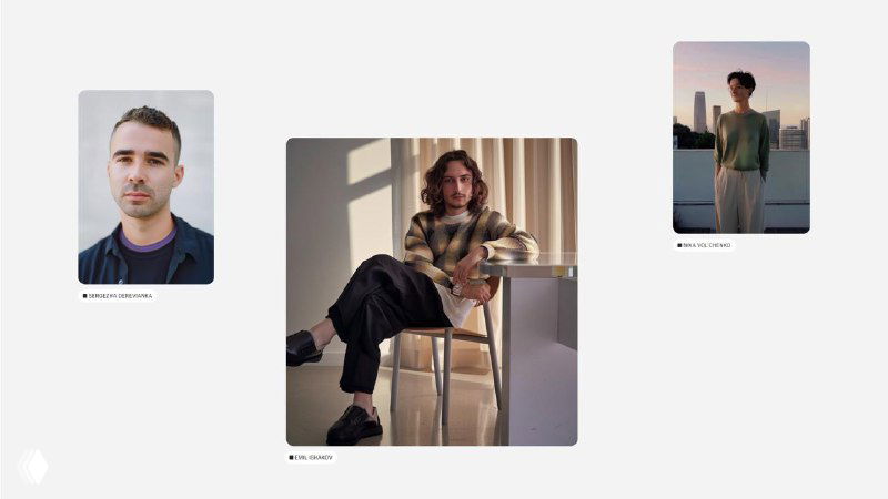 Портреты и кадры людей в модульной сетке интерфейса: фотокарточки в визуальном стиле, показывающие коммуникативный язык МТС True Tech в макетах.