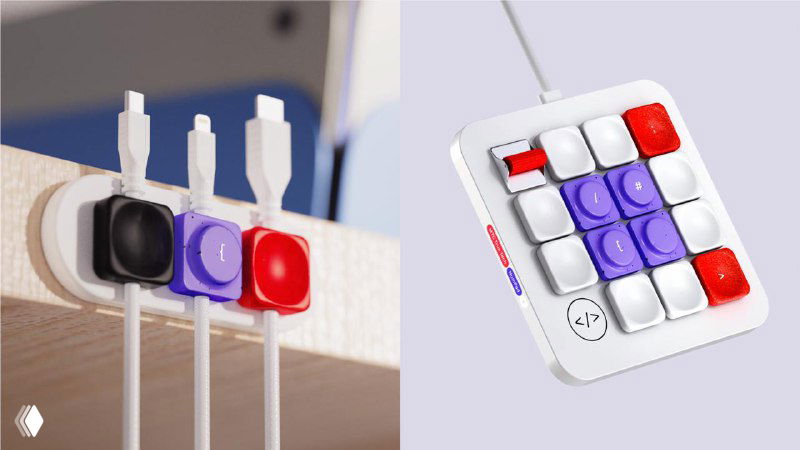 Прототипы гаджетов, кнопок и аксессуаров с элементами фирменного стиля МТС True Tech: компактные 3D‑формы и интерфейсные модули на светлом фоне, концепция продукта.