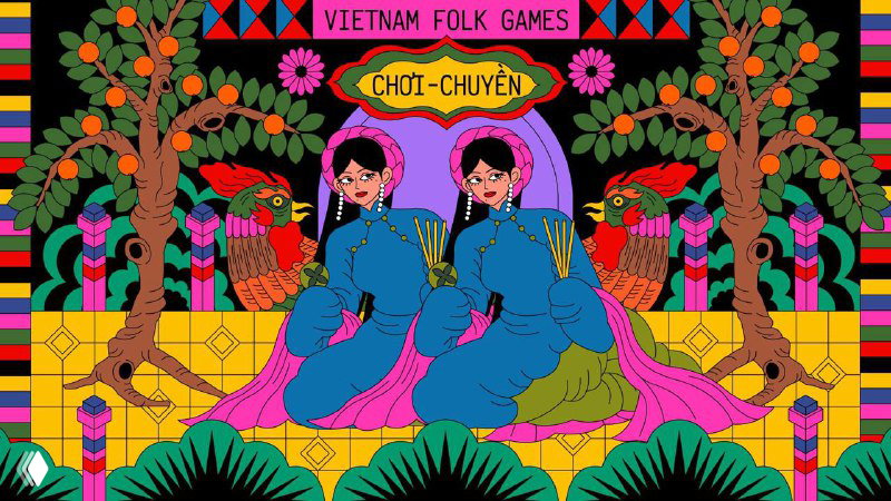 Детализированная иллюстрация Люсии Фам: яркие цвета, плотная орнаментальная заливка и мотивы вьетнамской народной эстетики в центре кадра.