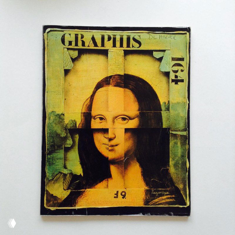 Фотография обложки номера журнала Graphis с коллажной обработкой и портретным изображением, оформленная в ретро-стиле.